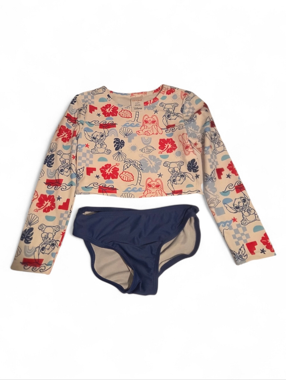 Cat & Jack Disney Stitch Girls Rashguard 2 Piece Suit Small 6/7 Nwt